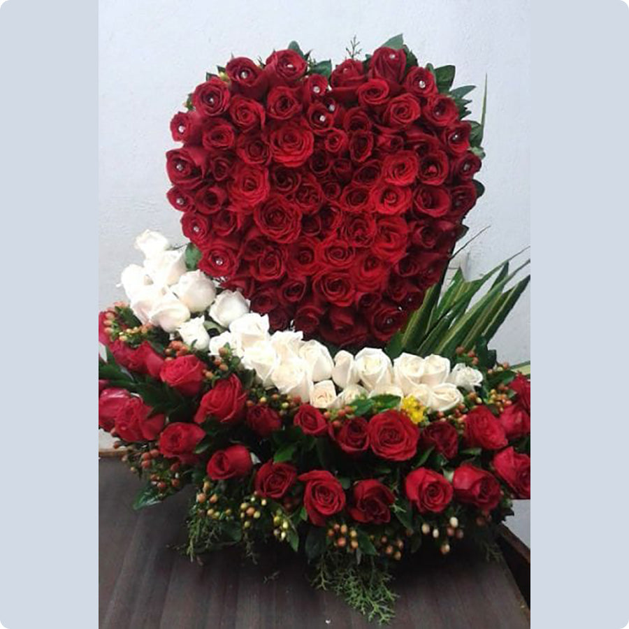 Heart Red Roses with White Roses